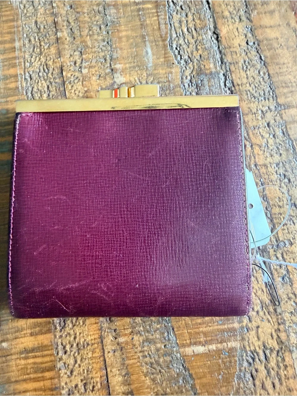 Cartier Plum Leather Compact Wallet with Gold Corner Details